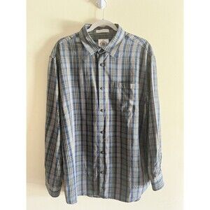 Paradise‎ Collection Shirt Plaid Blue Tan 100% Silk Men's Size XL